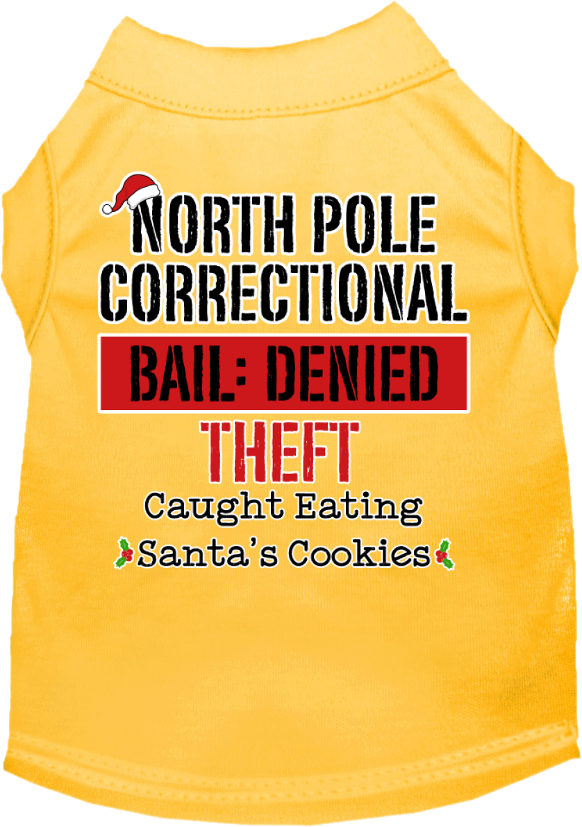 North Pole Correctional Screen Print Dog Shirt Yellow Size LG